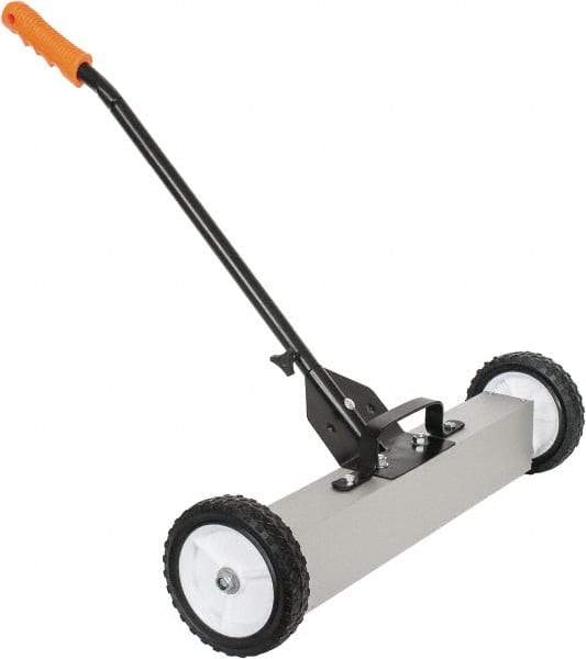 Shields Magnetics - 24" Long Push Magnetic Sweeper with Wheels - 6-13/16" Wide x 13" High x 48" Long, 7" Wheel Diam, 3/4 to 1-1/2" Clearance - Benchmark Tooling