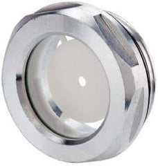 J.W. Winco - G 1-1/4 Thread, 40mm Distance Across Flats, Aluminum Oil Level Sight Glasses - 50mm Flange Diameter, 9mm Head Height, 12mm Length Under Head - Benchmark Tooling