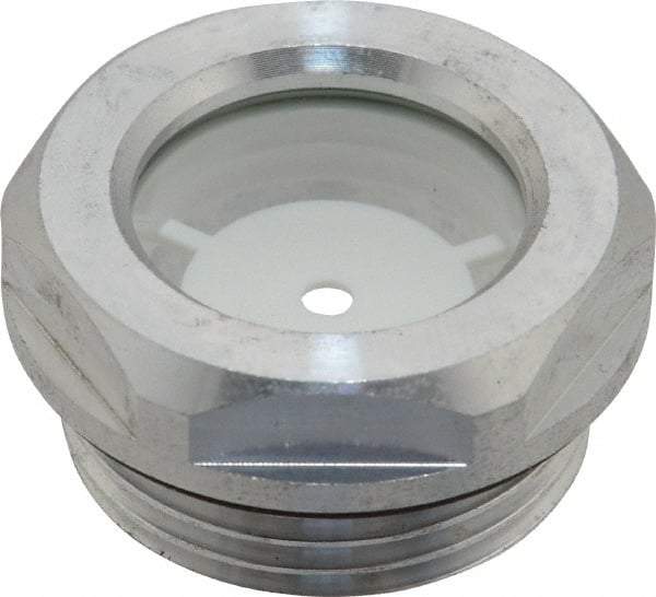 J.W. Winco - G 1 Thread, 36mm Distance Across Flats, Aluminum Oil Level Sight Glasses - 40mm Flange Diameter, 8.5mm Head Height, 11mm Length Under Head - Benchmark Tooling