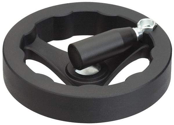 J.W. Winco - 125mm, Handwheel with Retractable Handle - 24mm Hub, Plastic, Plain Finish - Benchmark Tooling