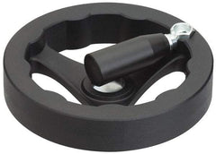 J.W. Winco - 125mm, Handwheel with Retractable Handle - 24mm Hub, Plastic, Plain Finish - Benchmark Tooling