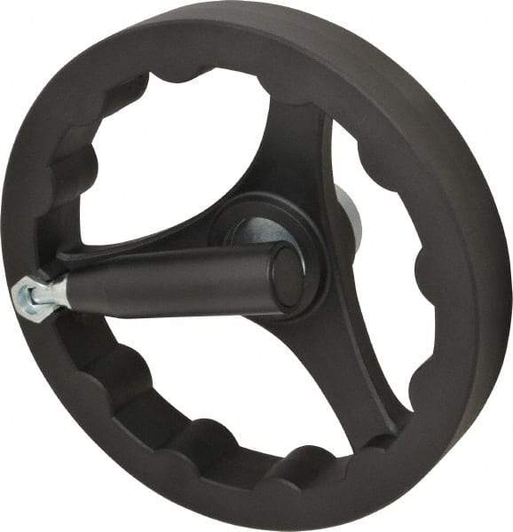 J.W. Winco - 200mm, Handwheel with Retractable Handle - 40mm Hub, Plastic, Plain Finish - Benchmark Tooling