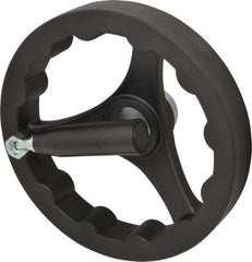 J.W. Winco - 200mm, Handwheel with Retractable Handle - 40mm Hub, Plastic, Plain Finish - Benchmark Tooling
