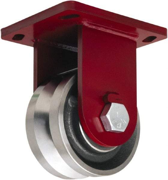 Hamilton - 6" Diam x 3" Wide, Iron Rigid Caster - 4,500 Lb Capacity, Top Plate Mount, 6-1/2" x 7-1/2" Plate, Tapered Roller Bearing - Benchmark Tooling