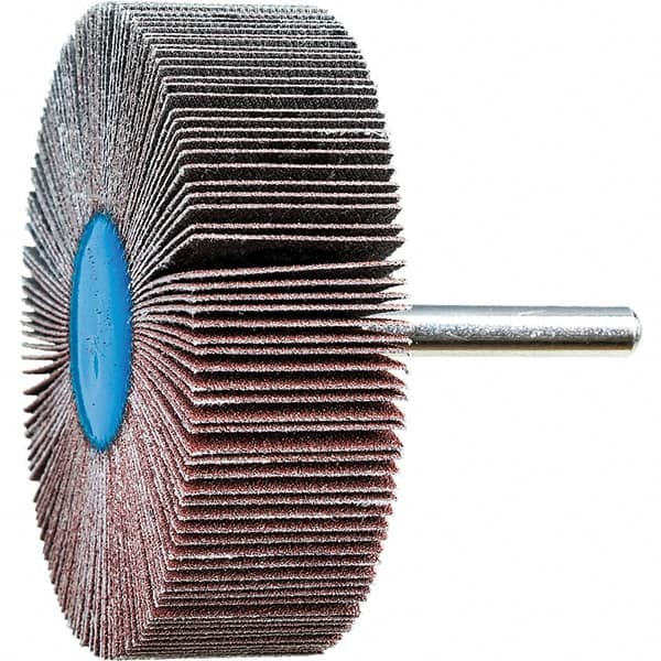PFERD - 3" Diam x 1" Face Width, Aluminum Oxide Coated Mounted Flap Wheel - 1/4" Shank Mount, 120 Grit, 20,000 Max RPM - Benchmark Tooling