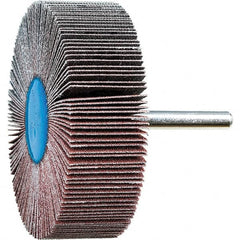PFERD - 3" Diam x 1" Face Width, Aluminum Oxide Coated Mounted Flap Wheel - 1/4" Shank Mount, 120 Grit, 20,000 Max RPM - Benchmark Tooling