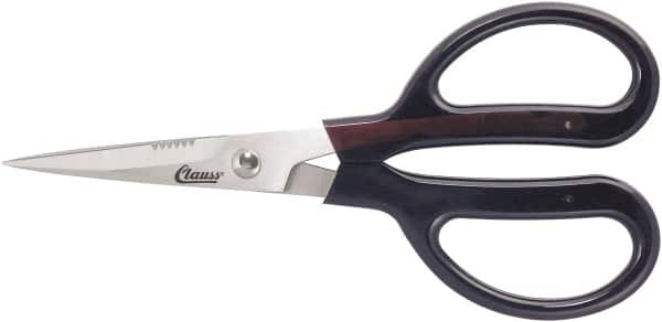 Clauss - 4" LOC, 7" OAL Stainless Steel Trimmers - Serrated, Plastic Coated Handle, For Paper, Fabric - Benchmark Tooling