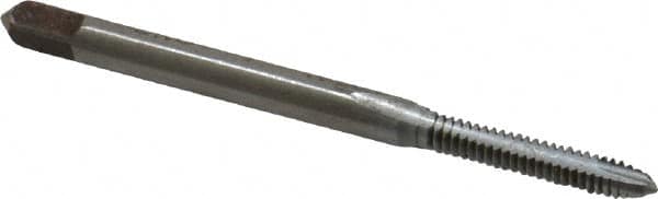 Made in USA - #4-40 UNC, 2 Flute, Chrome Finish, High Speed Steel Spiral Point Tap - Plug Chamfer, Right Hand Thread, 1-7/8" OAL, 9/16" Thread Length - Exact Industrial Supply