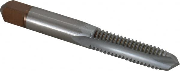 Made in USA - 3/8-16 UNC, 3 Flute, Chrome Finish, High Speed Steel Spiral Point Tap - Plug Chamfer, Right Hand Thread, 2-15/16" OAL, 1-1/4" Thread Length, 3B Class of Fit - Exact Industrial Supply