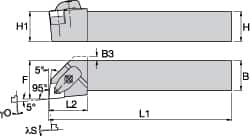 Kennametal - DWLN, Right Hand Cut, 5° Lead Angle, 3/4" Shank Height x 3/4" Shank Width, Negative Rake Indexable Turning Toolholder - 4-1/2" OAL, WN..33. Insert Compatibility, Series Kenclamp - Benchmark Tooling