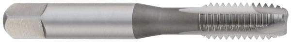 OSG - #8-36 UNF, 2 Flute, Bright Finish, High Speed Steel Spiral Point Tap - Plug Chamfer, Right Hand Thread, 2-1/8" OAL, 3/4" Thread Length, 0.168" Shank Diam, Series 105 - Exact Industrial Supply