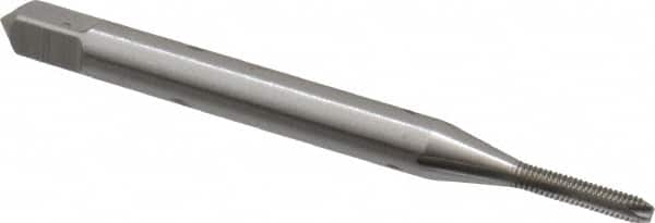 OSG - #0-80 UNF, 2 Flute, Bright Finish, High Speed Steel Spiral Point Tap - Bottoming Chamfer, Right Hand Thread, 1-5/8" OAL, 5/16" Thread Length, 0.141" Shank Diam, 2B Class of Fit, Series 105B - Exact Industrial Supply