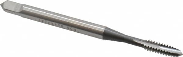 OSG - #4-36 UNF, 2 Flute, Bright Finish, High Speed Steel Spiral Point Tap - Plug Chamfer, Right Hand Thread, 1-7/8" OAL, 9/16" Thread Length, 0.141" Shank Diam, Series 105 - Exact Industrial Supply