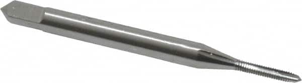 OSG - #0-80 UNF, 2 Flute, Bright Finish, High Speed Steel Spiral Point Tap - Plug Chamfer, Right Hand Thread, 1-5/8" OAL, 5/16" Thread Length, 0.141" Shank Diam, Series 105 - Exact Industrial Supply