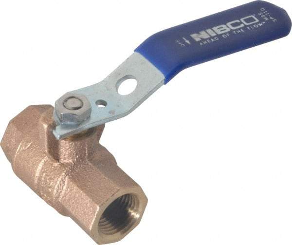 NIBCO - 1/2" Pipe, Full Port, Bronze Standard Ball Valve - 2 Piece, Inline - One Way Flow, FNPT x FNPT Ends, Lever Handle, 600 WOG, 150 WSP - Benchmark Tooling