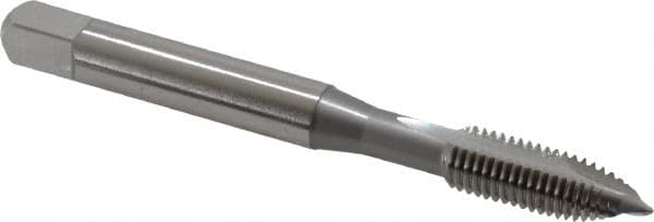 OSG - 1/4-28 UNF, 2 Flute, Bright Finish, High Speed Steel Spiral Point Tap - Plug Chamfer, Right Hand Thread, 2-1/2" OAL, 1" Thread Length, 0.255" Shank Diam, Series 105 - Exact Industrial Supply