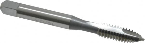 OSG - 1/4-20 UNC, 2 Flute, Bright Finish, High Speed Steel Spiral Point Tap - Plug Chamfer, Right Hand Thread, 2-1/2" OAL, 1" Thread Length, 0.255" Shank Diam, Series 105 - Exact Industrial Supply