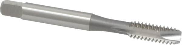 OSG - 1/4-28 UNF, 2 Flute, Bright Finish, High Speed Steel Spiral Point Tap - Bottoming Chamfer, Right Hand Thread, 2-1/2" OAL, 1" Thread Length, 0.255" Shank Diam, Series 105B - Exact Industrial Supply