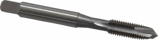 OSG - 1/4-28 UNF, 3 Flute, Bright Finish, High Speed Steel Spiral Point Tap - Plug Chamfer, Right Hand Thread, 2-1/2" OAL, 1" Thread Length, 0.255" Shank Diam, 2B Class of Fit, Series 105 - Exact Industrial Supply
