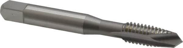 OSG - 5/16-18 UNC, 2 Flute, Bright Finish, High Speed Steel Spiral Point Tap - Plug Chamfer, Right Hand Thread, 2-23/32" OAL, 1-1/8" Thread Length, 0.318" Shank Diam, 2B Class of Fit, Series 105 - Exact Industrial Supply