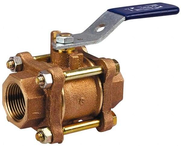 NIBCO - 2-1/2" Pipe, Full Port, Bronze Standard Ball Valve - 3 Piece, Inline - One Way Flow, FNPT x FNPT Ends, Locking Lever Handle, 600 WOG, 150 WSP - Benchmark Tooling