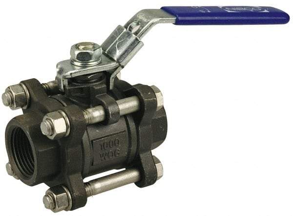 NIBCO - 2" Pipe, Full Port, Carbon Steel Standard Ball Valve - 3 Piece, Inline - One Way Flow, FNPT x FNPT Ends, Locking Lever Handle, 1,000 WOG - Benchmark Tooling
