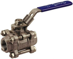 Midwest Control - 1/4" Pipe, Full Port, Stainless Steel Standard Ball Valve - 3 Piece, Inline - One Way Flow, FNPT x FNPT Ends, Lever Handle - Benchmark Tooling