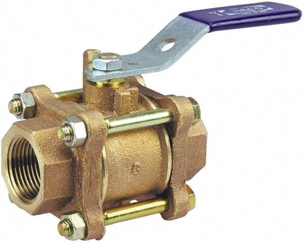 NIBCO - 2-1/2" Pipe, Full Port, Bronze Oxygen Service Ball Valve - 3 Piece, Inline - One Way Flow, FNPT x FNPT Ends, Lever Handle, 600 WOG, 150 WSP - Benchmark Tooling