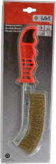 Made in USA - 1" Trim Length Brass Coated Steel Scratch Brass Coated Brush - 5-1/2" Brush Length, 10" OAL, 1" Trim Length, Plastic Ergonomic Handle - Benchmark Tooling