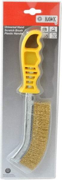 Made in USA - 1" Trim Length Brass Scratch Brass Brush - 5-1/2" Brush Length, 10" OAL, 1" Trim Length, Plastic Ergonomic Handle - Benchmark Tooling