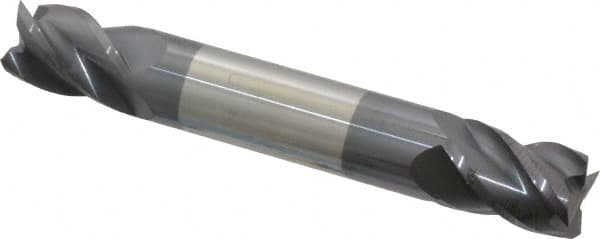 Accupro - 3/8", 1/2" LOC, 3/8" Shank Diam, 2-1/2" OAL, 4 Flute, Solid Carbide Square End Mill - Double End, AlTiN Finish, Spiral Flute, 40° Helix, Centercutting, Right Hand Cut, Right Hand Flute - Benchmark Tooling