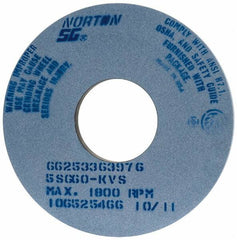 Norton - 14" Diam x 5" Hole x 1" Thick, K Hardness, 60 Grit Surface Grinding Wheel - Ceramic, Type 1, Medium Grade, 1,800 Max RPM, Vitrified Bond, No Recess - Benchmark Tooling