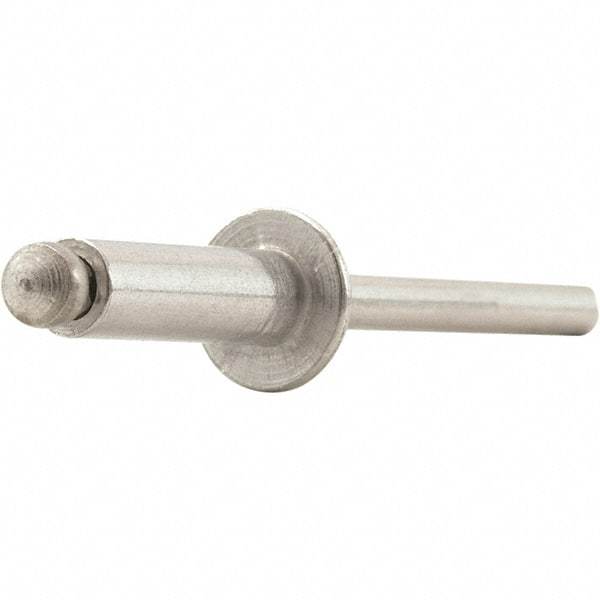 STANLEY Engineered Fastening - Size 6 Dome Head Aluminum Open End Blind Rivet - Aluminum Mandrel, 0.062" to 1/8" Grip, 3/16" Head Diam, 0.192" to 0.196" Hole Diam, 0.116" Body Diam - Benchmark Tooling