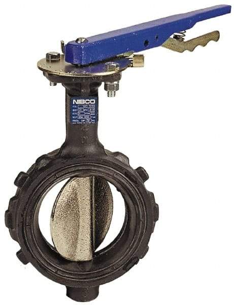 NIBCO - 2" Pipe, Wafer Butterfly Valve - Lever Handle, Ductile Iron Body, EPDM Seat, 250 WOG, Ductile Iron Disc, Stainless Steel Stem - Benchmark Tooling