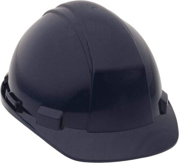 North - ANSI Type II, Class E Rated, 4-Point, Ratchet Adjustment Hard Hat - Size 6-1/2 to 8, Navy Blue, Standard Brim - Benchmark Tooling