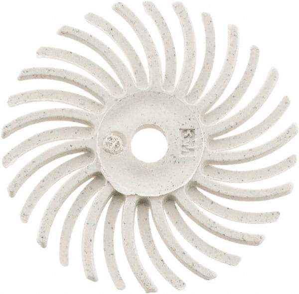 3M - 1" Diam, 1/16" Max Face Width, Shank Radial Bristle Brush - 120 Grit, Fine Grade, 35,000 Max RPM, White - Benchmark Tooling