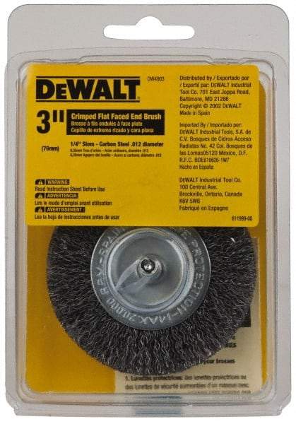 DeWALT - 3" Brush Diam, Flat Faced, End Brush - 1/4" Diam Shank, 20,000 Max RPM - Benchmark Tooling