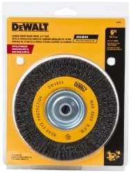 DeWALT - 6" OD, 3/8" Arbor Hole, Crimped Steel Wheel Brush - 3/4" Face Width, 0.014" Filament Diam, 6,000 RPM - Benchmark Tooling