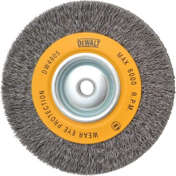 DeWALT - 6" OD, 5/8" Arbor Hole, Crimped Steel Wheel Brush - 1" Face Width, 0.014" Filament Diam, 6,000 RPM - Benchmark Tooling