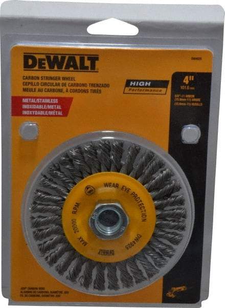 DeWALT - 4" OD, 5/8-11 Arbor Hole, Knotted Steel Wheel Brush - 0.02" Filament Diam, 20,000 RPM - Benchmark Tooling