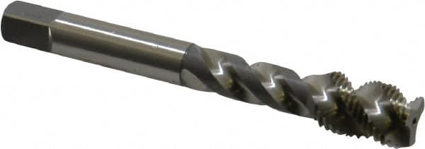 OSG - 3/8-24 UNF, 3 Flute, 50° Helix, Bottoming Chamfer, Bright Finish, High Speed Steel Spiral Flute STI Tap - Right Hand Flute, 2-15/16" OAL, 0.367" Shank Diam, 1-1/4" Thread Length - Exact Industrial Supply