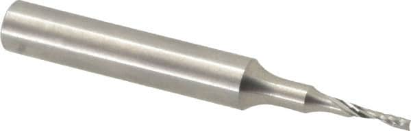 Onsrud - 1/16" Cutting Diam x 1/4" Length of Cut, 1 Flute, Upcut Spiral Router Bit - Uncoated, Right Hand Cut, Solid Carbide, 2" OAL x 1/4" Shank Diam, Single Edge, 21° Helix Angle - Benchmark Tooling