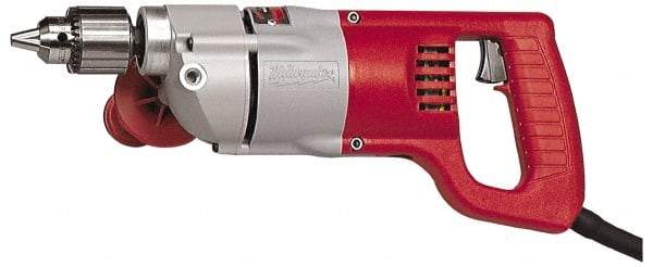 Milwaukee Tool - 1/2" Keyed Chuck, 1,000 RPM, D-Handle Electric Drill - 7 Amps, 120 Volts, Reversible, Includes Chuck Key with Holder & Side Handle - Benchmark Tooling