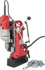 Milwaukee Tool - 1/2" Chuck, 9" Travel, Portable Electromagnetic Drill Press - 600 RPM, 7.2 Amps, 120 Volts, 9' Cord Length - Benchmark Tooling