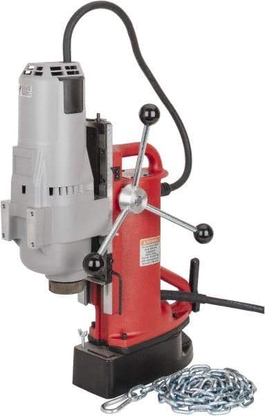 Milwaukee Tool - 1-1/4" Chuck, 11" Travel, Portable Electromagnetic Drill Press - 250 & 500 RPM, 12.5 Amps, 120 Volts, 9' Cord Length - Benchmark Tooling