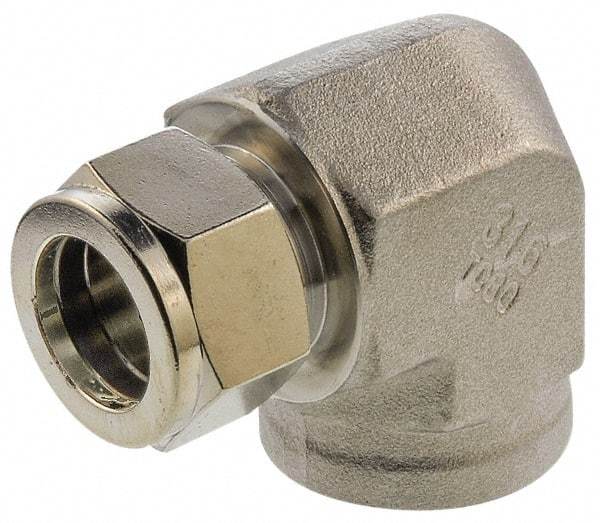 Parker - 5/8" OD, Stainless Steel Female Elbow - -425 to 1,200°F, 7/8" Hex, Comp x FNPT Ends - Benchmark Tooling