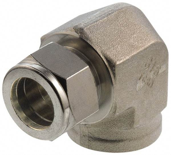 Parker - 3/4" OD, Stainless Steel Female Elbow - -425 to 1,200°F, 1-3/8" Hex, Comp x FNPT Ends - Benchmark Tooling