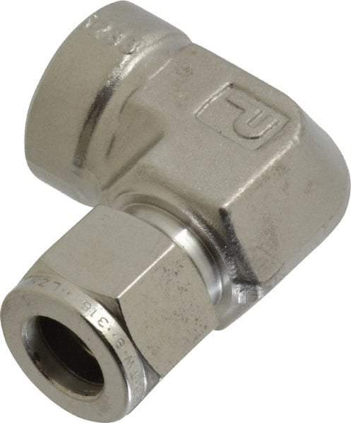 Parker - 1/2" OD, Stainless Steel Female Elbow - -425 to 1,200°F, 1-1/16" Hex, Comp x FNPT Ends - Benchmark Tooling