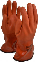 Chemical Resistant Gloves: Medium, 1.1 mm Thick, Polyvinylchloride-Coated, Polyvinylchloride, Unsupported Orange, 12'' OAL, Rough, ANSI Cut A2, ANSI Abrasion 4, ANSI Puncture 2