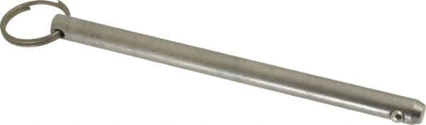 Gibraltar - 3/8" Pin Diam, 5-1/2" Long, Uncoated Stainless Steel Ball Lock Hitch Pin - 5-1/8" Usable Length - Benchmark Tooling